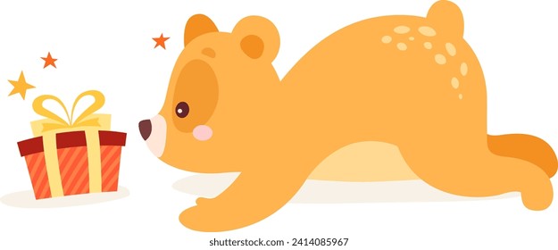 Bear With Birthday Present Vector Illustration