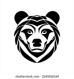 Icono de signo negro del oso. Pasos de ilustración del vector. La cabeza de un oso con un patrón geométrico en su rostro, en blanco y negro, sobre un fondo blanco