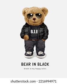 bear in black slogan with cool bear in black outfit vector illustration svg