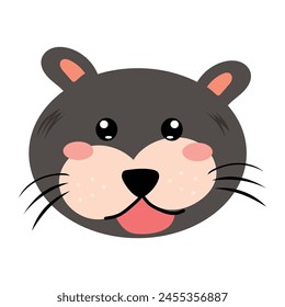 Bear black sticker head kawaii animal isolated on white background