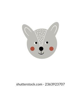 Bear black and white illustration with white floral elements. Cute cartoon character. Isolated vector illustration. Cute Woodland Animal Illustration.