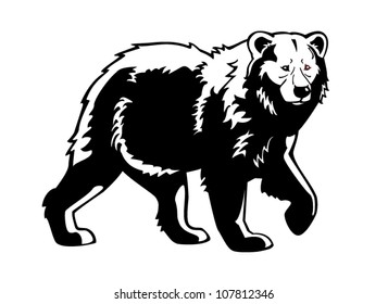 bear black and white isolated on white background