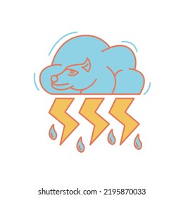 bear with blue cloud brings a mighty thunderbolt logo design template.