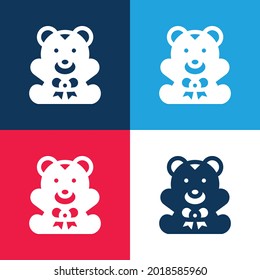 Bear blue and red four color minimal icon set