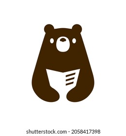 libro de oso leer periódico espacio negativo logo vector icono