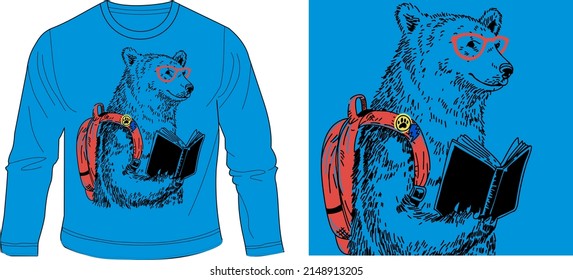 bear with book t shirt vector illastration