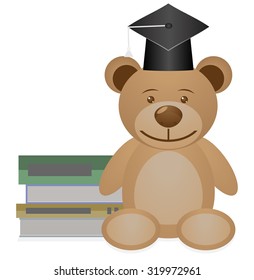 Bear with books. Animal toy, school education, teddy learning, vector graphic illustration