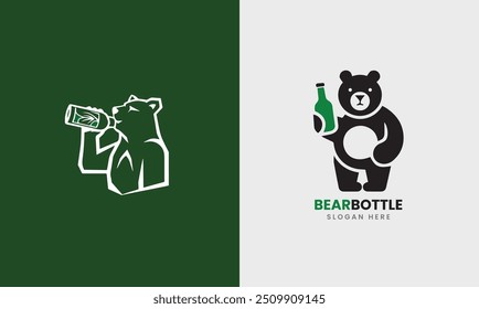 Bear bottle bear drinks part café glass juice icon bear logo concept sample minimalist wine graphic design 