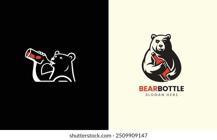 Bear bottle bear drinks part café glass juice icon bear logo concept sample minimalist wine graphic design 