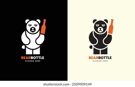 Bear bottle bear drinks part café glass juice icon bear logo concept sample minimalist wine graphic design 