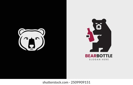 Bear bottle bear drinks part café glass juice icon bear logo concept sample minimalist wine graphic design 