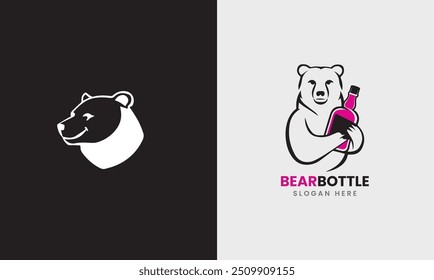 Bear bottle bear drinks part café glass juice icon bear logo concept sample minimalist wine graphic design 