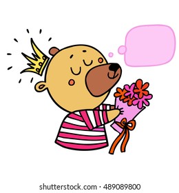 The bear with bouquet of flowers.