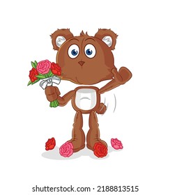 the bear with bouquet mascot. cartoon vector