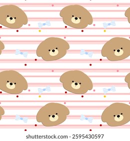 Bear,  bow on pink background, fabric pattern, gift wrap pattern, seamless pattern