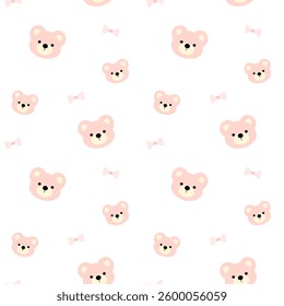 Bear, Bow on white background, Fabric pattern, Paper pattern, Seamless pattern
