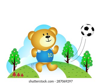 Bear boy playing soccers