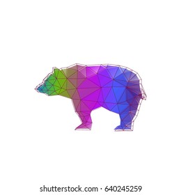 Bear. Bright, colorful Abstraction of a copper, grizzly, pandas with geometric figures of triangles on a white background. Low poly vector illustration