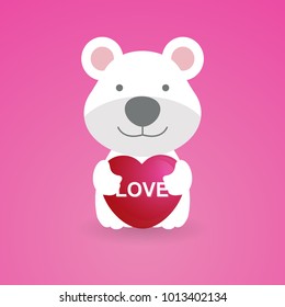 Bear bring heart balloon with love text in the middle. Valentines day background. Vector EPS 10.