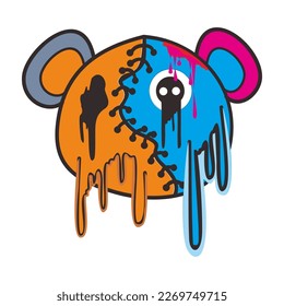 Bear Broke Melt Patch V55 Patch Streetwear, Urban Design Orange and Blue Colors Patch Commercial Use