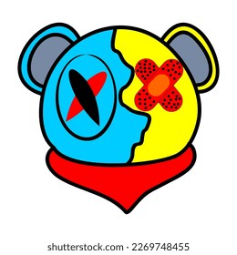 Bear Broke Patch V55 Patch Streetwear, Urban Design Yellow and Blue Colors Patch Commercial Use