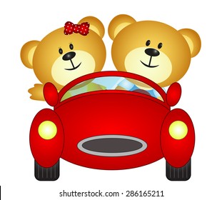 bear brothers playing with their car toy