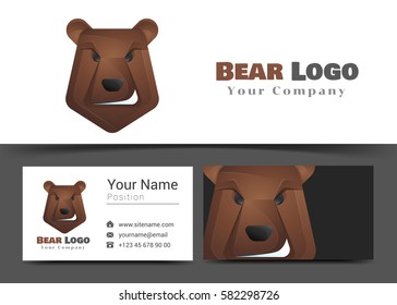 Bear Brown Corporate Logo and Business Card Sign Template. Creative Design with Colorful Logotype Visual Identity Composition Made of Multicolored Element. Vector Illustration.