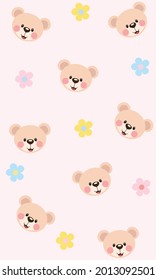 Bear brown flower Patterns, Brown bear and flower colorful seamless, Bear pink Background, Bear Wallpaper Love Cards Vector Stock Vector Illustration.