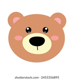 Bear brown sticker head kawaii animal isolated on white background