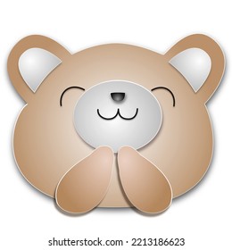 Bear brown vector with paper-cut technique on a white background