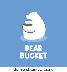 Bear and bucket cartoon illustration logo