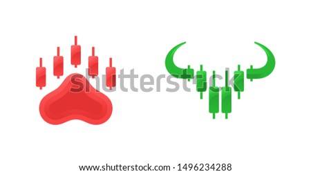 Bear and bull for buy and sell forex trading logo design template vector