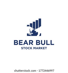 Bear Bull And Chartbar Logo Design. Stock Market And Finance Logo Design.