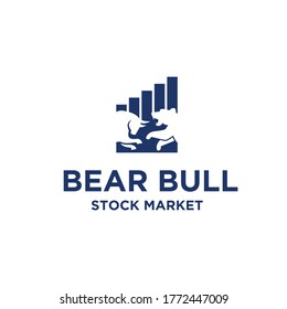 Bear Bull And Chartbar Logo Design. Stock Market And Finance Logo Design.