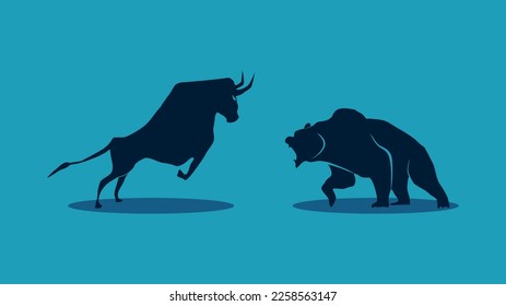 Bear and Bull confront each other. Bear and Bull Market Concept. investment 