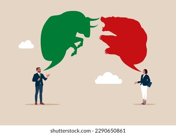 Bear and Bull fighting. Debate and fight.  Global economy crash or boom. Modern vector illustration in flat style