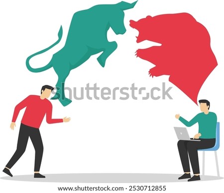 Bear and Bull fighting. Debate and fight. Global economy crash or boom. Modern vector illustration in flat style

