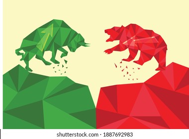 Bear And Bull Fighting. Symbol Of Financial Markets. Editable Clip Art.