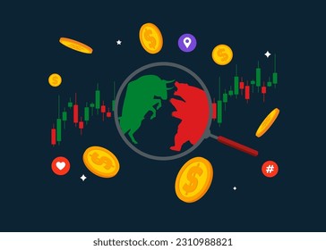 Bear and Bull fighting. Symbol of Financial markets. Global economy crash or boom. Flat vector illustration