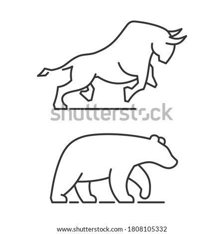 Bear and Bull Icons Set on White Background. Vector