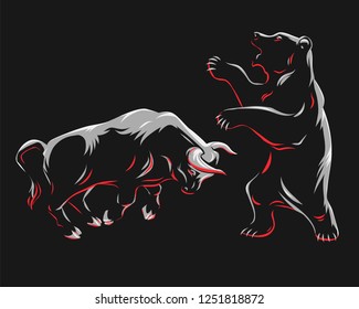 Bear and Bull isolated on white background.Stock Market Elements.Vector illustration.