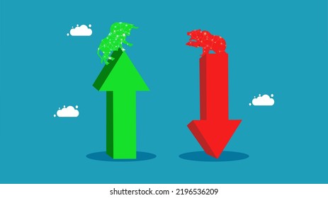 Bear and bull market symbols fight each other. vector illustration
