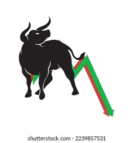 Bear  Bull run or bullish market trend in crypto currency or stocks. Trade exchange, green up arrow graph for increase in rates. Cryptocurrency price profit chart and blockchain. Global economy boom.