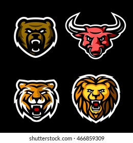 Bear, bull, tiger, lion animals logo set
