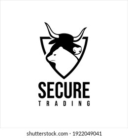 plantilla de logotipo de comercio de oso y toro, silueta moderna de vector animal con escudo para inspirar plantillas de diseño de negocios o finanzas seguras