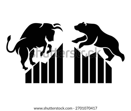 Bear and bull vector icon design for share market, logo, Stock Market. Bullish vs Bearish market Illustration design. Bear and bull vector for Exchange and traders on a stock market.