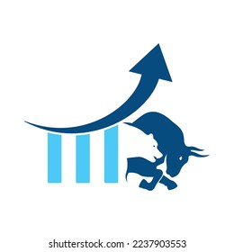 Bear and bull vector logo design. Bear bull chart bar statistic logo.