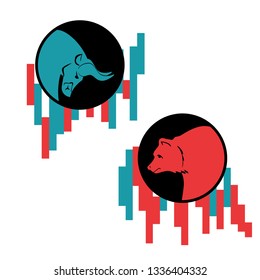 Bear and bull vector logo. Players on Exchange. Bulls and bears traders on a stock market.