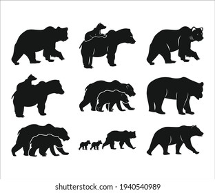Bear Bundle Printable Vector Illustration, cute baby bear, Baby Bear clipart, Silhouette, Teddy Bear Illustration, vector 