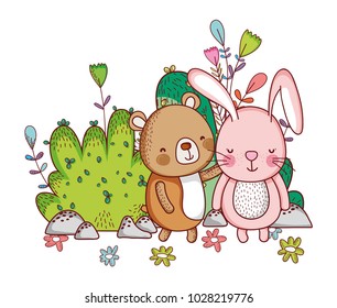 Bear and bunny forest cartoons